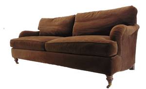 lot 16 image: Classically Styled Brown Velvet Sofa - Down Filled