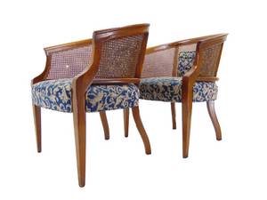 lot 9 image: Pair of Barrel Back Cane Back Vintage Chairs