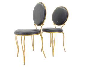 lot 22 image: Pair of Gold Gilt Metal Chairs with Upholstered Seats & Backs