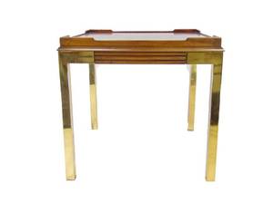 lot 58 image: Vintage Brass & Wood Side Table by DREXEL Heritage - Burlwood