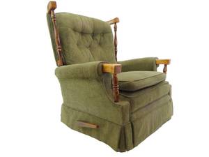 lot 44 image: Green Fabric & Wood Vintage Recliner Chair