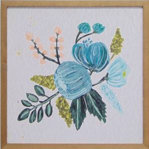 lot 188 image: Small Decorative Framed Print Wall Decor with Blue Flowers