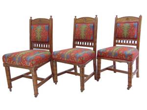 lot 54 image: Lot of Three Cute Dining Chairs - Wood & Ikat Fabric