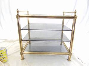 lot 174 image: Four Tier Solid Brass & Smoked Glass Vintage Side Table End Table