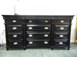 lot 62 image: ASPEN HOME Black Wood Dresser with Mirror Excellent Quality  SHOWROOM