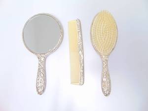 lot 310 image: Vintage Silver Style Hairbrush, Comb & Mirror Set