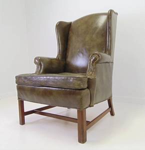 lot 447 image: Hickory Chair Green Leather Wingback Chair - SHOWROOM