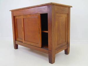 lot 444 image: Vintage Rustic Wood Cabinet with Sliding Cabinet Doors