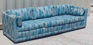 lot 426 image: Delightful Vintage Brightly Colored Fabric Sofa with Modernist Lines