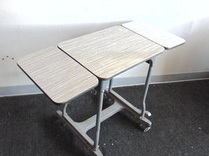 lot 394 image: Vintage 1940s-1950s Industrial Rolling Metal Table with Drop Leaves