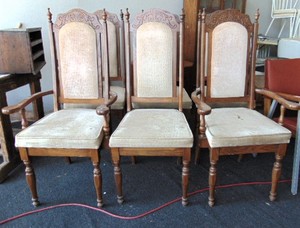lot 406 image: Set of 6 Wood & Upholstered High Back Dining Chairs
