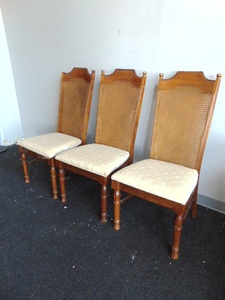 lot 408 image: Set of 3 Vintage Cane Back Armless Chairs