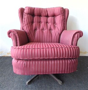 lot 411 image: Vintage Rocking Swivel Chair in Burgundy Striped Fabric with Tufted Back