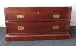 lot 412 image: BOMBAY COMPANY Campaign Style Wood Storage Chest Coffee Table