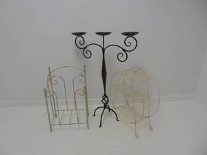 lot 532 image: Tall Metal Iron Candlestick & Metal Items