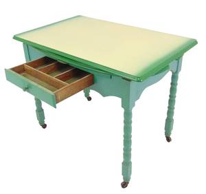 lot 540 image: Vintage Yellow Green Ombre Drop Leaf Table