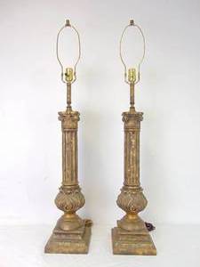 lot 121 image: Pair of Classical Style Gold Tone Table Lamps - Working