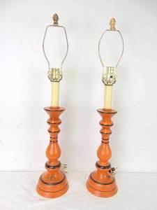 lot 122 image: Pair of Vintage 1970s Orange & Black Table Lamps - Working