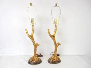 lot 123 image: Gorgeous Pair of Golden Tree Twig Table Lamps
