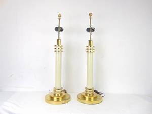 lot 131 image: Art Deco Style Brass & Cream Table Lamps