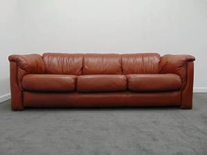 lot 2 image: Vintage Mid Century Genuine Leather Sofa & Swivel Lounge Chair Set