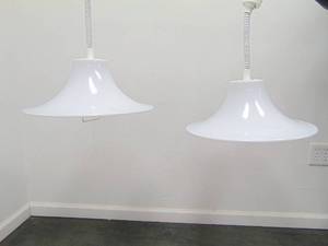 lot 4 image: Pair of FOG & MORUP Danish White Chandeliers Mod Modern - Mid Century Vintage