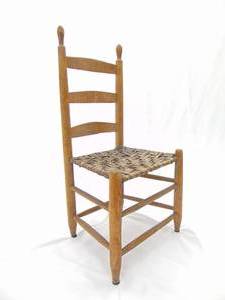 lot 5 image: Pair of Antique Primitive Ladder Back Chairs with Splint Seats Early 19th Century