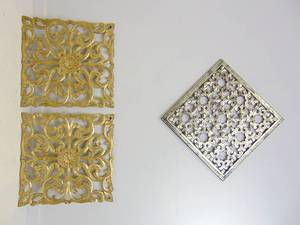 lot 196 image: Lot of 3 Gold & Silver Leaf Wall Decor 23 X 23