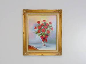 lot 197 image: Original Oil Painting of Bouquet of Roses in Gold Frame