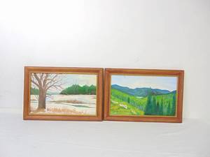 lot 157 image: Vintage Pair of Kitsch Landscape Paintings Framed 1975