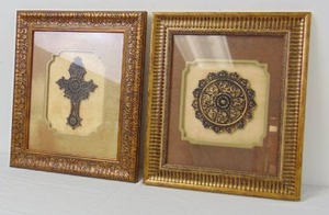 lot 166 image: Pair of Framed Wall Decor Cross & Medallion