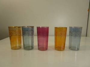 lot 241 image: Set of 5 Vintage Colored Drinking Glasses