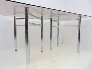 lot 36 image: Vintage Chrome Table Bases with Smoked Glass Top Dining