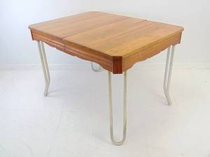lot 42 image: Vintage Mid Century Kitchen Table Wood Top & Metal Legs