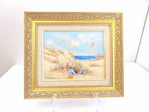 lot 291 image: Original Small Oil Painting of a Girl on the Beach Framed