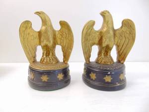 lot 313 image: Pair of Vintage Gold Eagle Bookends by Alexander Backer Co