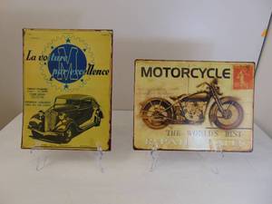 lot 425 image: Two Metal Decor Signs Cars & Mororcycles