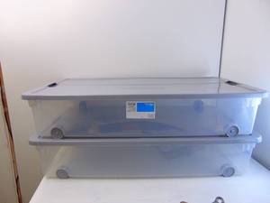 lot 448 image: Pair of Wheeled Underbed Storage 60 Qt Containers