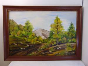 lot 483 image: Vintage Mid Century Original Landscape Oil Painting Framed 28 X 40