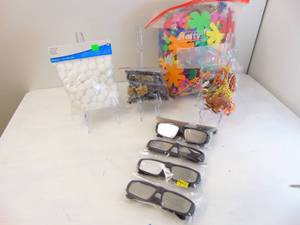 lot 493 image: Lot of Small Toys, Foam Stickers, and Solar Eclipse Glasses