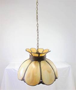 lot 146 image: Vintage Stained Glass Chandelier Beige - Working
