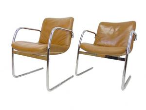 lot 11 image: Pair of Vintage Mid Century Chrome Cantilever Leather Chairs - Showroom