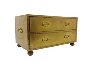 lot 12 image: Vintage Brass Clad Coffee Table with Drawers Sarreid - SHOWROOM