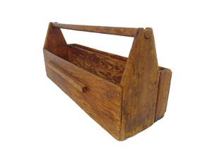 lot 32 image: Rustic Vintage Wood Tool Box Tool Carrier