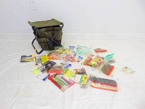 lot 325 image: Fishing Set with New Fold Up Fishing Stool & Tackle & Bait