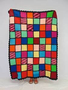 lot 333 image: Colorblock Vintage Afghan Handmade Blanket 1970s