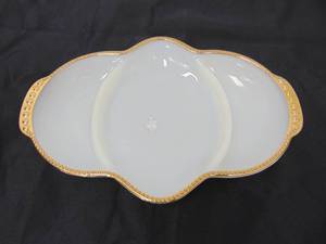 lot 339 image: Vintage Mid Century MILK GLASS with Gold Detailing Candy Dish, Serving Dish