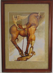 lot 186 image: Large Picture of horse and lady 39 inches tall 27 wide