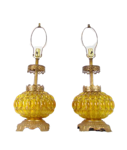 lot 150 image: Pair of Vintage E.K. 1972 Amber Glass Table Lamps - Working