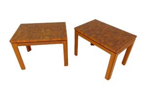 lot 548 image: Pair of TARM STOLE Denmark Vintage Mid Century Parquet Teak End Tables  Side Tables - SHOWROOM